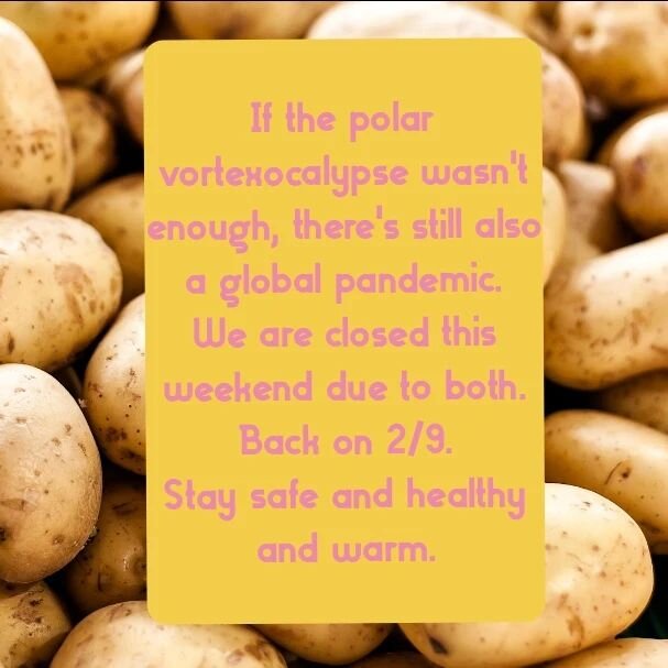 Hey everyone. Trouble comes in twos sometimes. 
Full disclosure:
We had a positive COVID test this morning and we operate with a very small team. We will not be opening this weekend. 
French fries and cheese curds are just small potatoes when comp